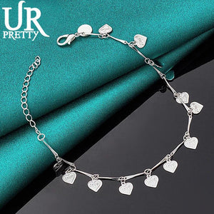 925 Silver Heart Pendant Bracelet for Women Wedding Gift