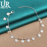 925 Silver Heart Pendant Bracelet for Women Wedding Gift