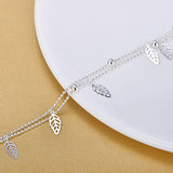 925 Silver Leaf Bracelet Double Hollow Leaves Charm Anklet