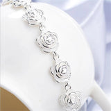 925 Silver Rose Flower Chain Bracelet Women Wedding Jewelry