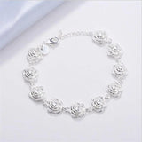 925 Silver Rose Flower Chain Bracelet Women Wedding Jewelry