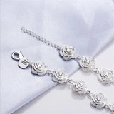 925 Silver Rose Flower Chain Bracelet Women Wedding Jewelry