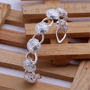 925 Silver Rose Flower Bangle Bracelet for Women
