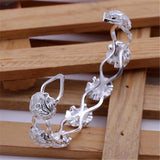 925 Silver Rose Flower Bangle Bracelet for Women