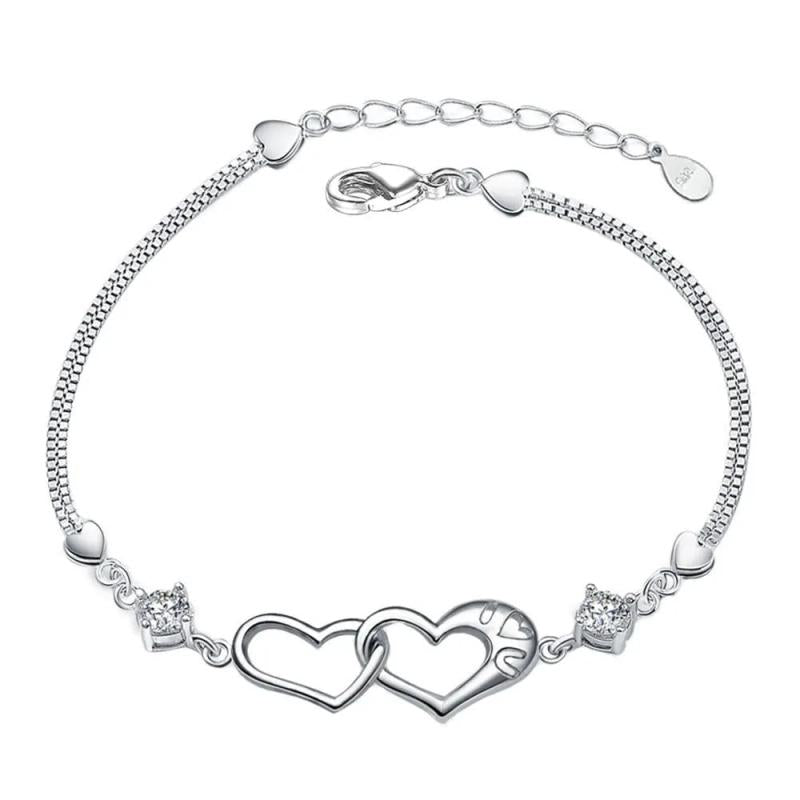 925 Silver Heart Bracelet with Zircon Amethyst for Women