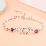 925 Silver Heart Bracelet with Zircon Amethyst for Women