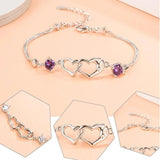 925 Silver Heart Bracelet with Zircon Amethyst for Women