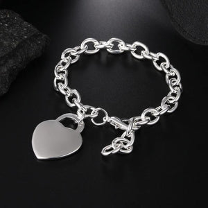 925 Silver Heart Pendant Bracelet O-Chain Classic Jewelry Gift