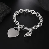 925 Silver Heart Pendant Bracelet O-Chain Classic Jewelry Gift