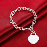 925 Silver Heart Pendant Bracelet O-Chain Classic Jewelry Gift