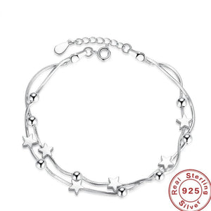 925 Silver Bracelet Pentagram Square Sugar Ball Bead Bracelet