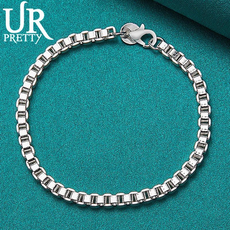 925 Silver 4mm Box Chain Bracelet Engagement Wedding Party Jewelry