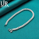 925 Silver 4mm Box Chain Bracelet Engagement Wedding Party Jewelry