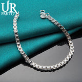 925 Silver 4mm Box Chain Bracelet Engagement Wedding Party Jewelry