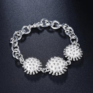 Round Flowers Chain 925 Sterling Silver Bracelet Wedding Party Jewelry