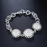 Round Flowers Chain 925 Sterling Silver Bracelet Wedding Party Jewelry