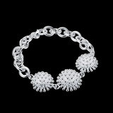 Round Flowers Chain 925 Sterling Silver Bracelet Wedding Party Jewelry