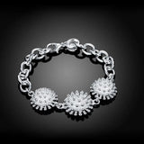 Round Flowers Chain 925 Sterling Silver Bracelet Wedding Party Jewelry