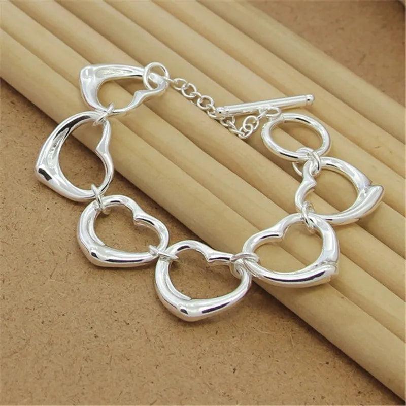 925 Silver Heart Chain Bracelet for Woman Party Charm Gift