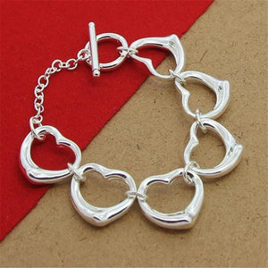 925 Silver Heart Chain Bracelet for Woman Party Charm Gift