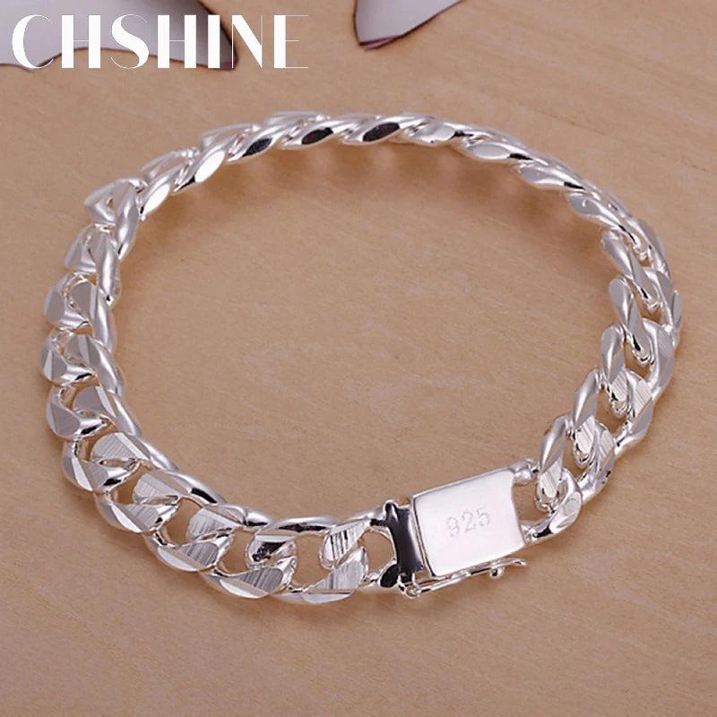 925 Silver Bracelets 10MM Chain Men Women Wedding