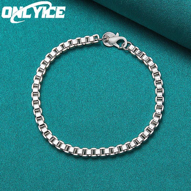4mm Box Bracelet 925 Sterling Silver Cuff Chain for Wedding Party