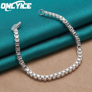 4mm Box Bracelet 925 Sterling Silver Cuff Chain for Wedding Party