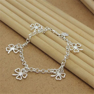 925 Sterling Silver Four Leaf Clover Bracelet 8 Inches