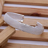 925 Sterling Silver Cuff Bracelet Net Bangle Adjustable Jewelry