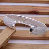 925 Sterling Silver Cuff Bracelet Net Bangle Adjustable Jewelry