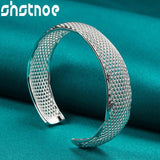 925 Sterling Silver Cuff Bracelet Net Bangle Adjustable Jewelry