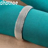 925 Sterling Silver Cuff Bracelet Net Bangle Adjustable Jewelry