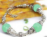 Tibet Silver Green Jade Bracelet 7.5-8 inches