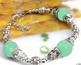 Tibet Silver Green Jade Bracelet 7.5-8 inches