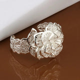 925 Silver Bangle Hollow Flowers Bracelet