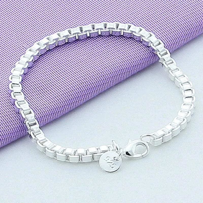 925 Silver Box Chain Bracelet 4mm for Women Men