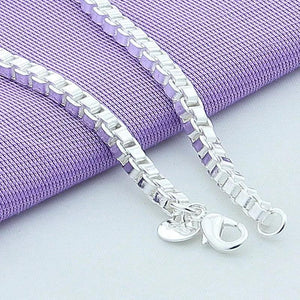 925 Silver Box Chain Bracelet 4mm for Women Men