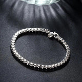 925 Silver Box Chain Bracelet 4mm for Women Men
