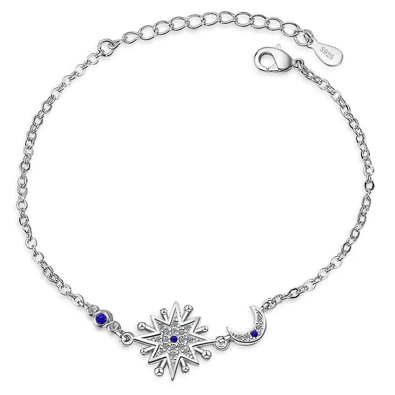 925 Silver Star Moon Zircon Bracelet Women Party Anniversary Fine Jewelry