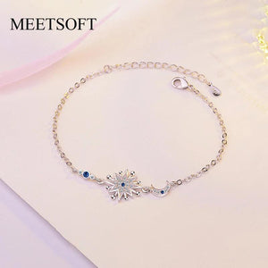 925 Silver Star Moon Zircon Bracelet Women Party Anniversary Fine Jewelry