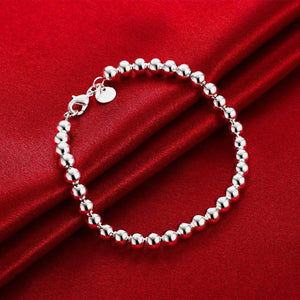 925 Silver 6mm Round Beads Charm Bracelet For Women Lady Fine Jewelry