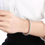 925 Silver 6mm Round Beads Charm Bracelet For Women Lady Fine Jewelry