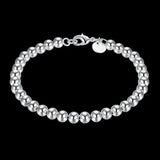 925 Silver 6mm Round Beads Charm Bracelet For Women Lady Fine Jewelry