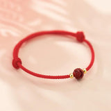 925 Sterling Silver Red Rope Flower Plant Charm Bracelet For Women