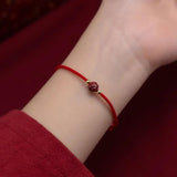 925 Sterling Silver Red Rope Flower Plant Charm Bracelet For Women