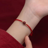 925 Sterling Silver Red Rope Flower Plant Charm Bracelet For Women