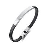 Personalized Leather Bracelet Stainless Steel Cuff Wristband