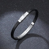 Personalized Leather Bracelet Stainless Steel Cuff Wristband