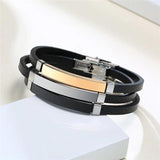 Personalized Leather Bracelet Stainless Steel Cuff Wristband