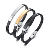 Personalized Leather Bracelet Stainless Steel Cuff Wristband